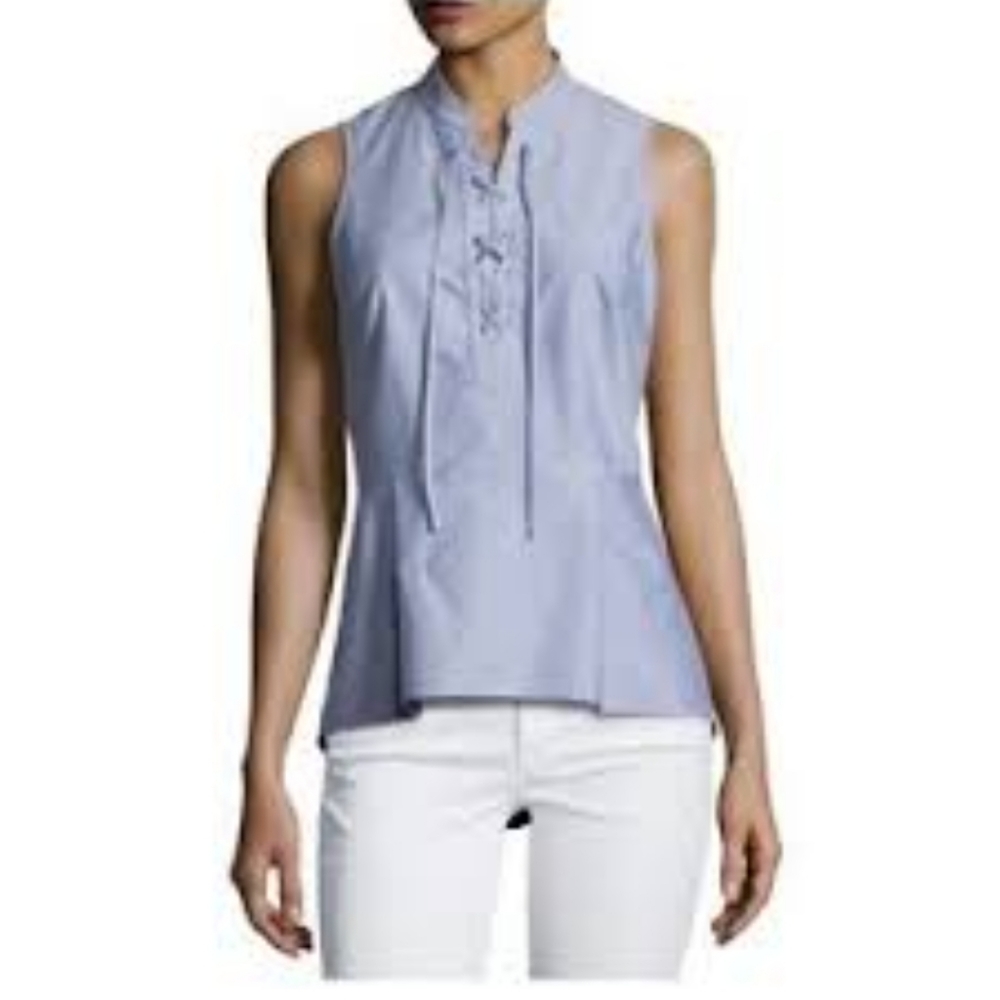 Victoria Beard Chambray Peplum Sleeveless Top Blouse